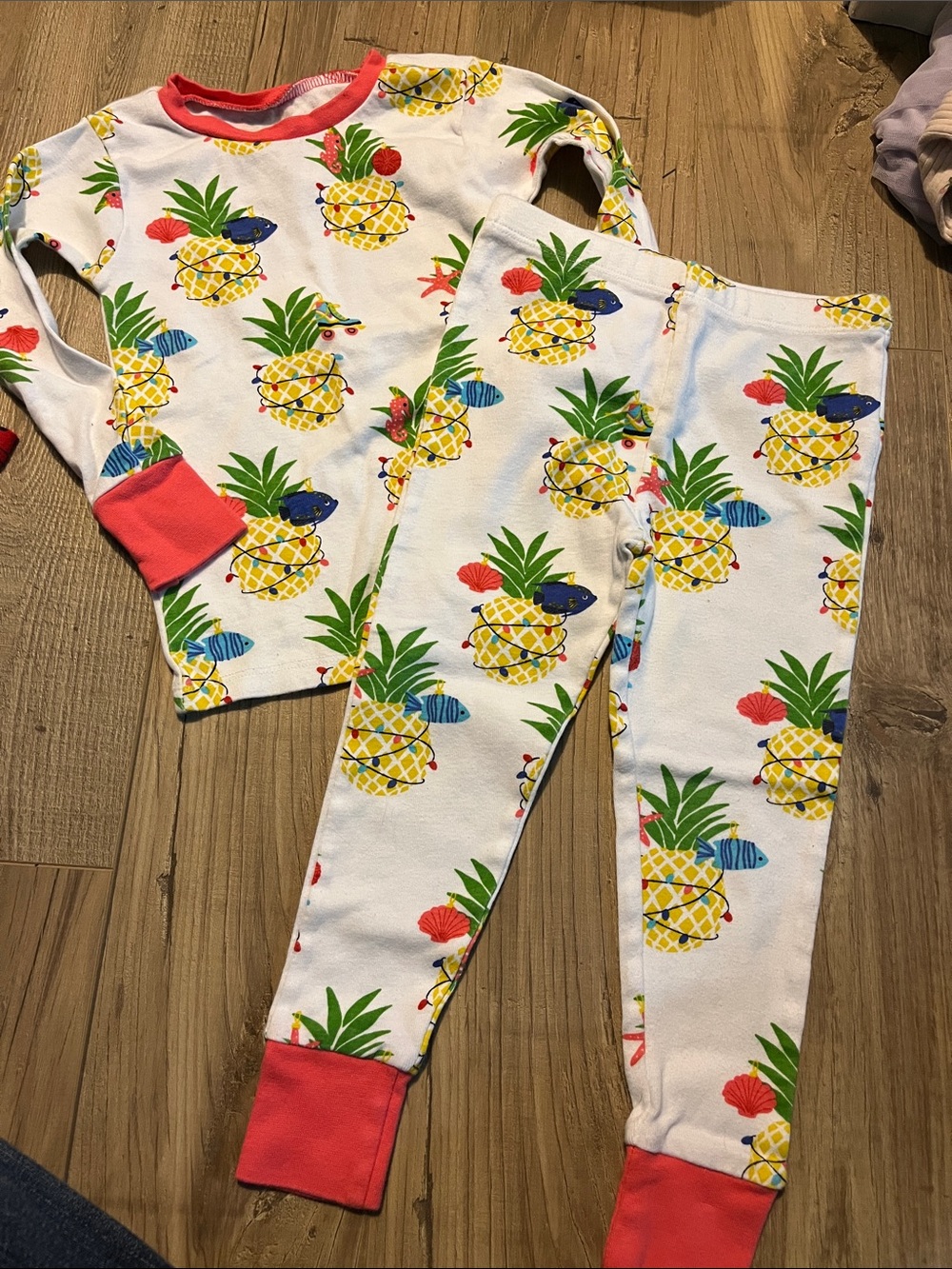Honest White Pineapple Print with Coral Trim pj set